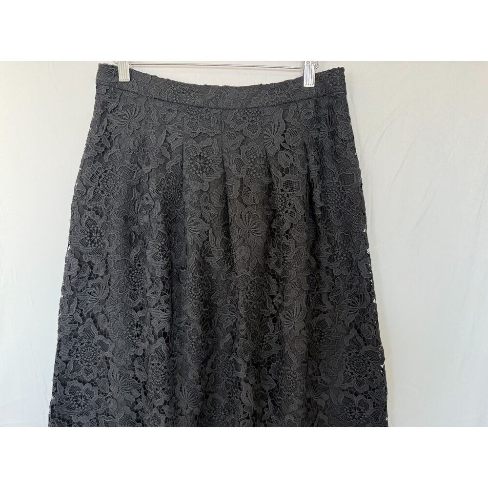 Garnet Hill Scalloped Lace Midi Skirt Womens Size 6 Pleated Black Whimsigoth - Picture 3 of 12